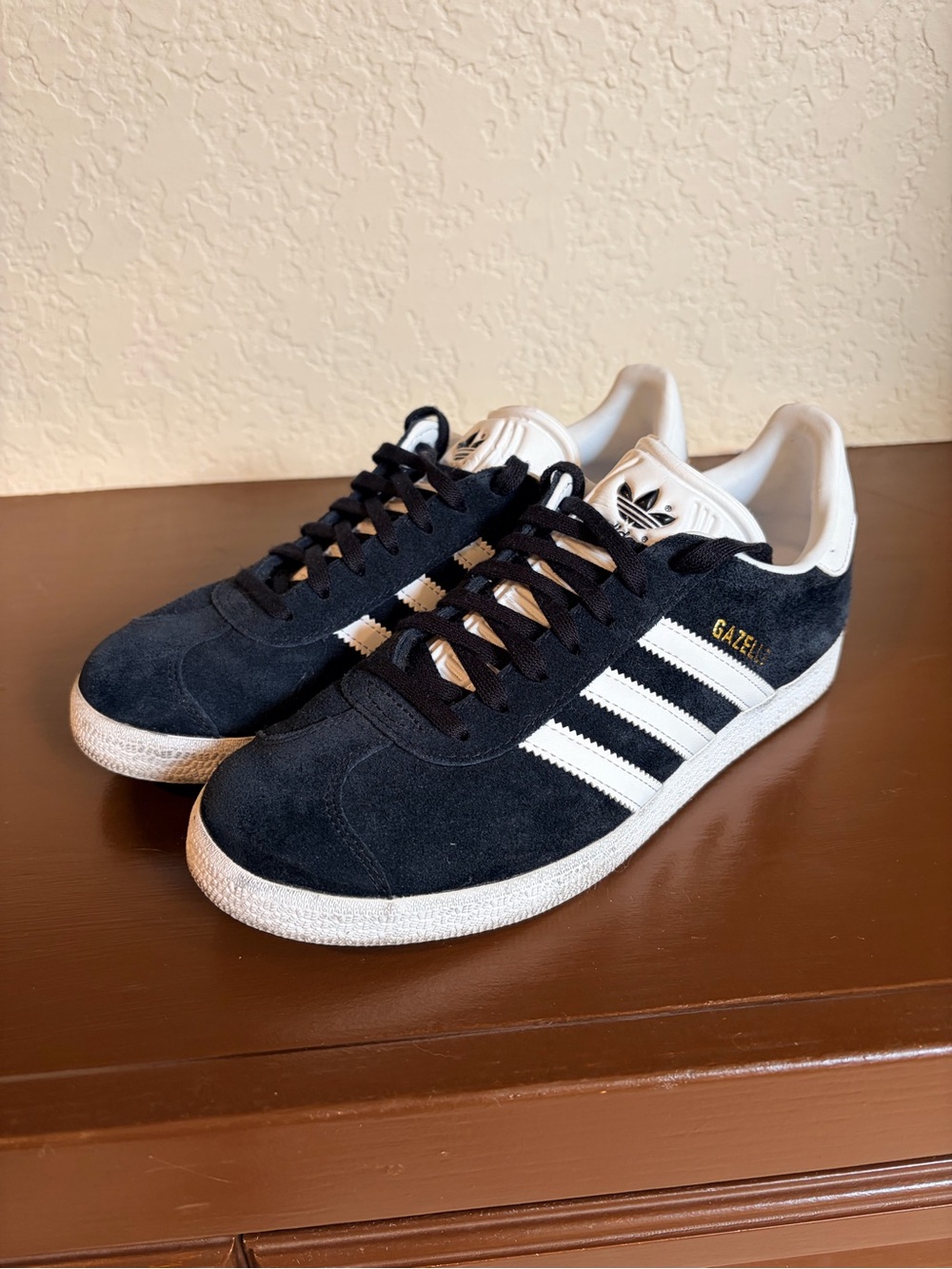 Adidas Gazelle Black Suede Sneakers with White Stripes